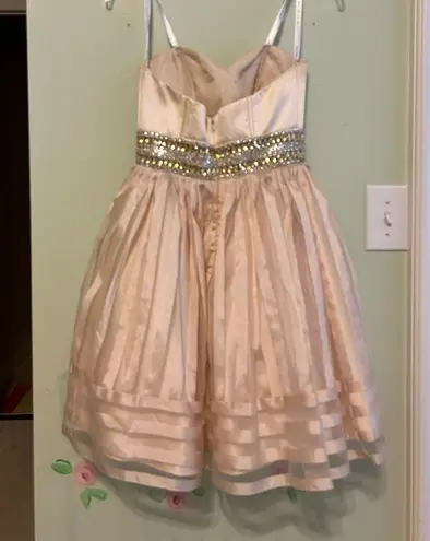 Rachel Allan Sweetheart Neck Strapless Short Fit & Flare Dress in Champagne 6658 Size 2