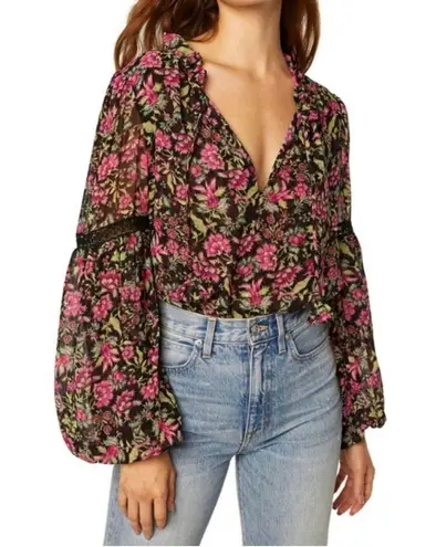 MISA Los Angeles Alicia Floral tie front blouse in Flora Fuchsia