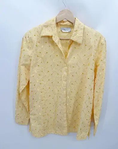 draper's & damon's Yellow Embroidered Long Sleeve Shirt Women's Size Small S