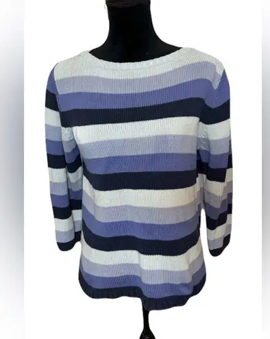 Jeanne pierre () Vintage Quarter Sleeve Cool Tones Striped Sweater: Size Large