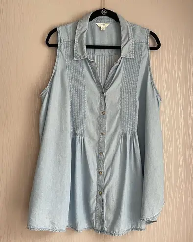 Terra & Sky  Plus Size Sleeveless Pintuck Shirt Women’s
2X Denim Blue Button Down