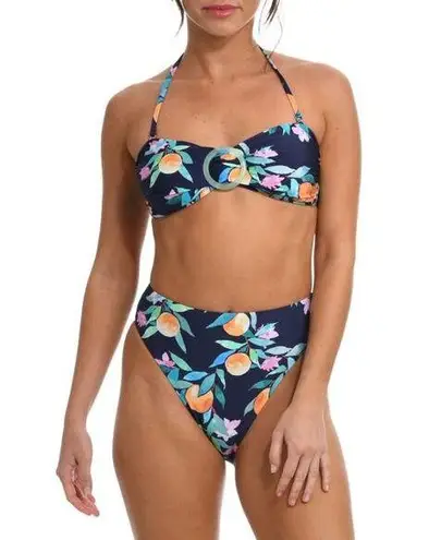 La Blanca Sunshine Navy Peach Halter Fruit Floral 2 Piece Bikini Swimsuit Set 8