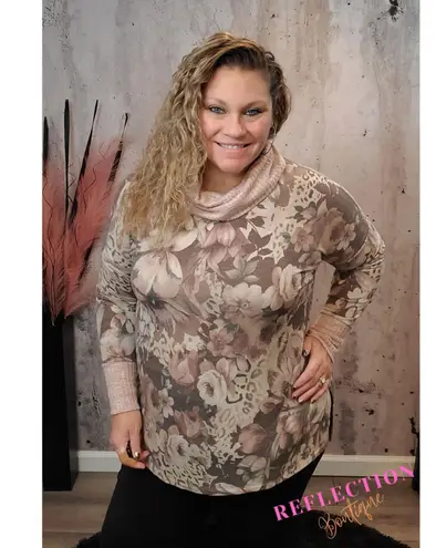 White Birch Waffle Cowl Neck Floral Multi Sweater SZ 1X NWT