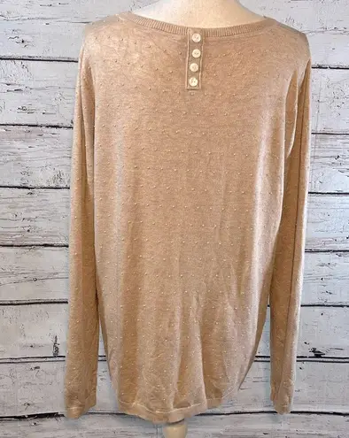 TEE BERRY & WEAVE Sweater Crewneck Lightweight Oatmeal Heather w Raised Dots