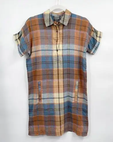 Toad & Co  Hartland Short Sleeve Shirt Dress Size XS Plaid Multicolor Cotton Blend