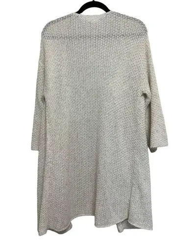 Garnet Hill Cotton Lightweight Long Open Front Cardigan in White - Size M