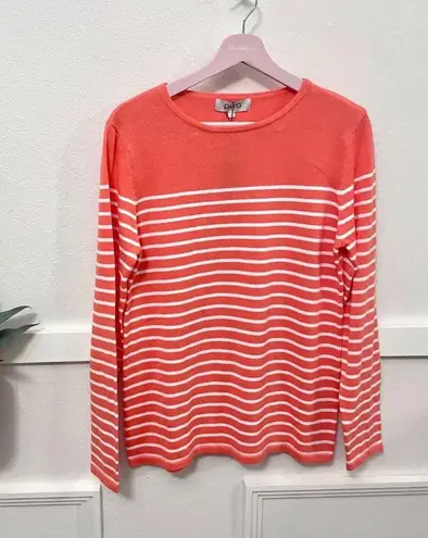 NWT Pura Cashmere Classic Breton Crew Coastal Peach/ White Stripe Sweater Size M Orange Size M