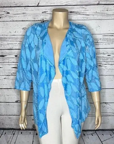 Picadilly Canada NWT Size XL Blue Leaf Print Open Front Cardigan Jacket