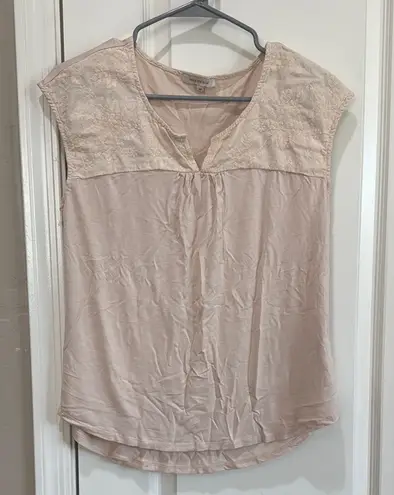 Skies Are Blue Tan Buttoned Bib Collar Blouse / C57