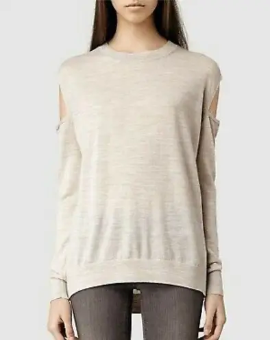 All Saints Elton Cream Merino Wool Sweater XS Cut Out Shoulder Lightweight