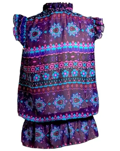 Ali & Kris sheer blue & purple floral, ruffled top / S / Excellent condit…