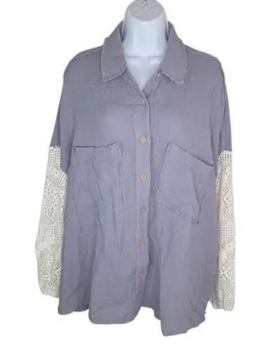Oddy Nwt Miami Lantern Sleeve Button Up Over Sized Shirt Blouse Size Medium