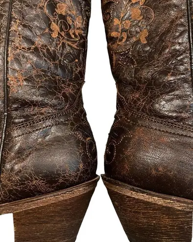 Corral Vintage Distressed Inlay Leather Pointed Toe Cowgirl Boots, Sz 8.5