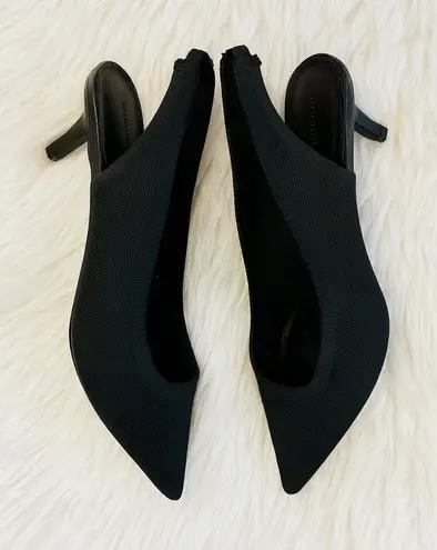 French Connection  sz 10 Womens Black Fabric Pointed Toe Slingback Kitten Heels - Image 1