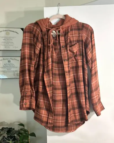 American Eagle Maroon Flannel Hoodie