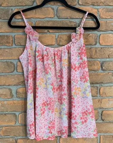 Oscar de la Renta  Pink Label Y2K Floral Print Sleeveless Tank Top Blouse Pink- M