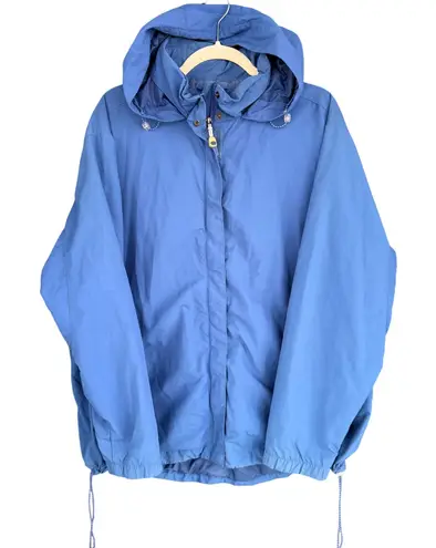 LL Bean Womens 3X Blue Hooded Lightweight Rain Jacket Anorak Drawstring