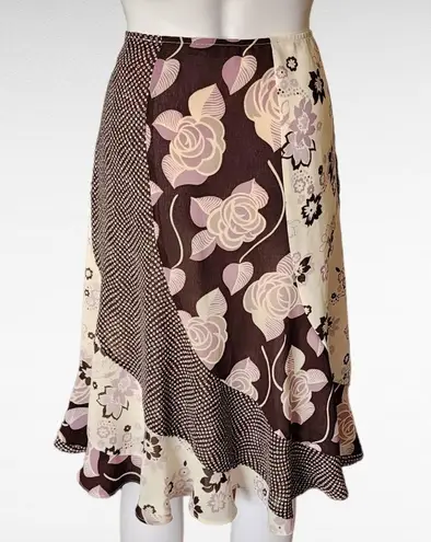 Ny&co Vintage NY & 90s Brown & Lilac Floral Bias Cut Skirt Size 4