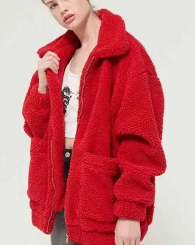 I am gia I.AM.GIA Pixie Teddy Coat in Red Women's Jacket Size Medium