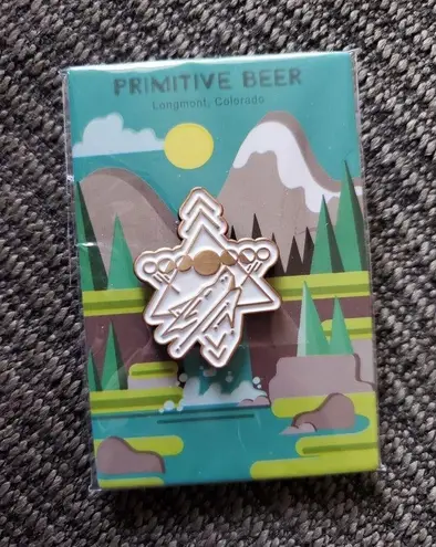 Primitive  Beer Wolf Logo Lapel Hat Pin Collectible White Gold Enamel New 1.25"