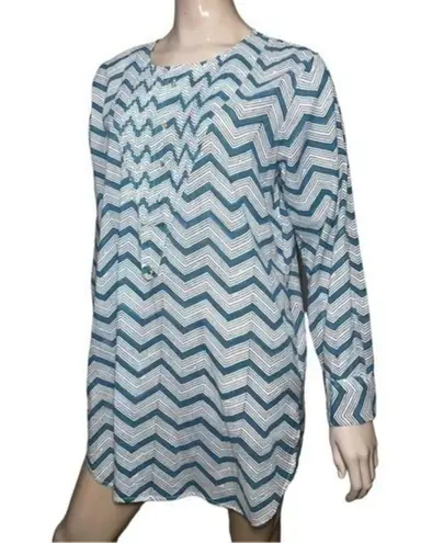 Roberta Roller Rabbit XL Teal Blue White Black Chevron Stripe Henley Cover Up