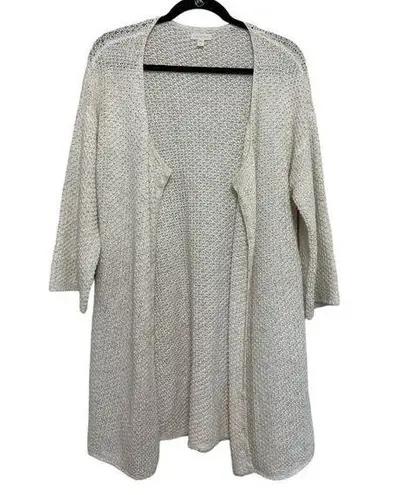 Garnet Hill Cotton Lightweight Long Open Front Cardigan in White - Size M