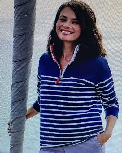 WoolOvers 100% Organic Cotton Striped Blue White Marine Vibe Sweater, size XXL