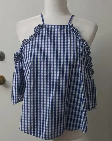 Abound  Gingham Cold Shoulder Blouse Size M