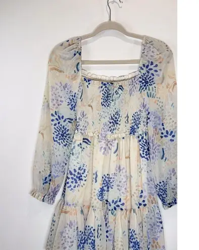 Aritzia Wilfred Womens Dress Blue Tempest Mini Smocked Square Neck Babydoll 2XS Size XXS