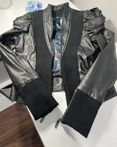 Affliction Black Premium Genuine Leather Puffed Sleeve Jacket Women Medium