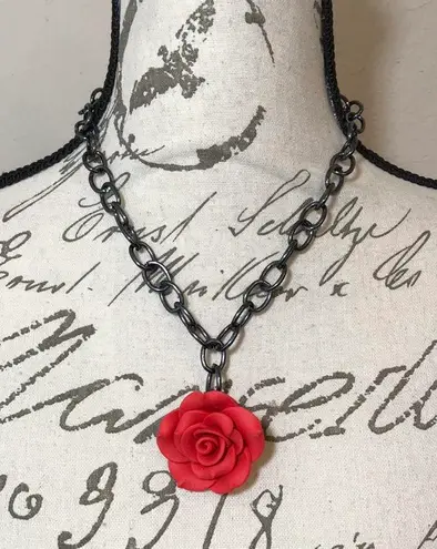 Red Rose Gun Metal Gothic Necklace New
