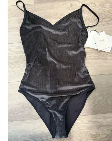 ONIA Jane Ribbed Black Velvet Luxury One Piece Swimsuit $185 Small