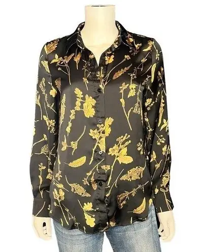 Elie Tahari Black Floral Button Up Shirt Size S