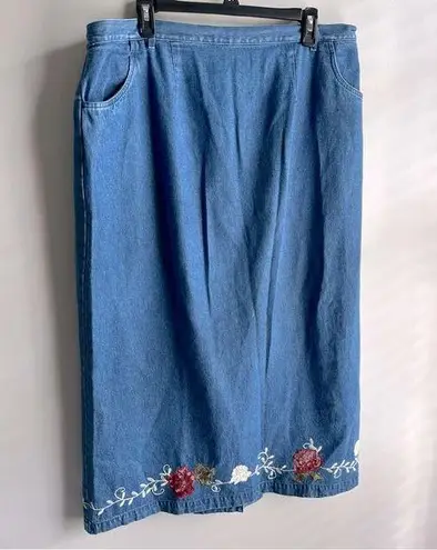 Denim & Co  Retro Embroidered Pencil Skirt 37” Long with Pockets 1X