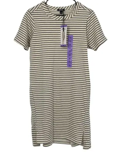 NEW BUFFALO DAVID BITTON Cotton Rich Yarn Dye Striped Short Sleeve Dress Small Black