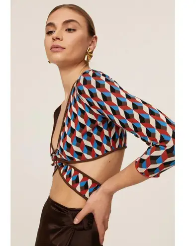 Ronny Kobo Sz XS Orange Blue sweater Geometric Print V