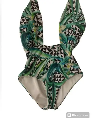Mara Hoffman ALOE GREEN CROSS TOP ONE PIECE Swimsuit Sz Small