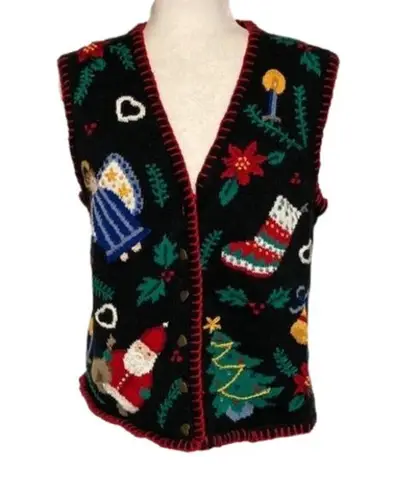Signatures by Northern Isles Hand Embroidered Christmas Sweater Vest Black Size M