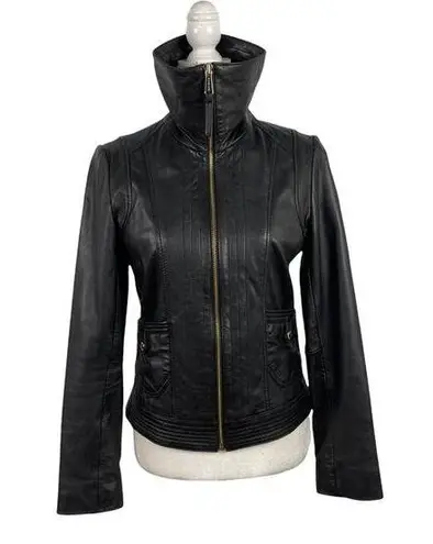 Michael Kors Missy Wing Collar Black Leather Moto Jacket Size XS $695