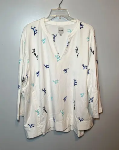 Nic+Zoe coral reef embroidered white beachy tunic top size 1X