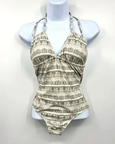 Eberjay Eberjey Swimsuit Suki Earth Shadow Tan Geometric Halter Neck One Piece Small New