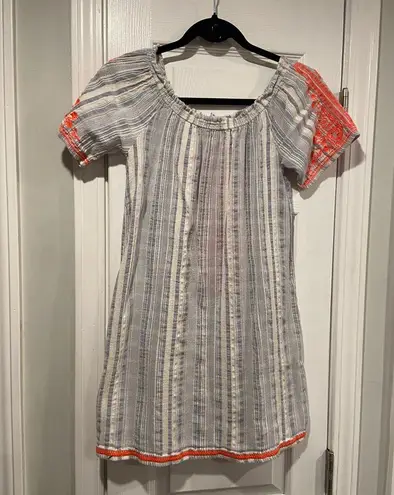 Blue Island Size M Cotton Blue Stripe Neon Embroidered Mini Sun Dress