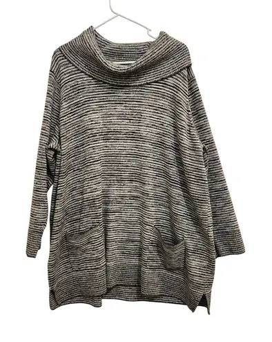 eight eight eight Gray Striped Knitted Long Sleeve Cowl Neck Sweater Dress 3X