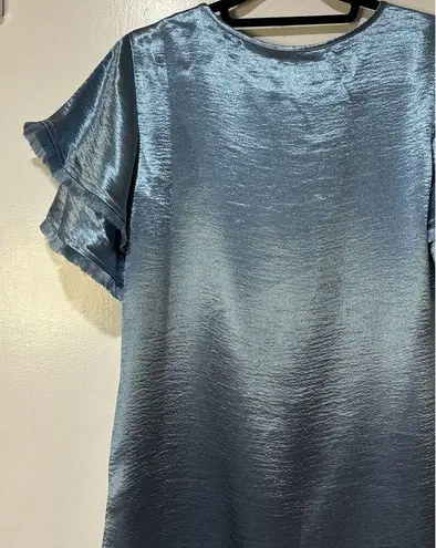 S'EDGE Easton Dress Metallic Blue Sateen Size Small NWT Tiered Short Sleeves
