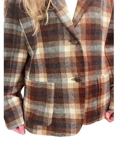 American Vintage Vintage Plaid Wool Blend Blazer Ladies Size MED Brown Earth Tones MED