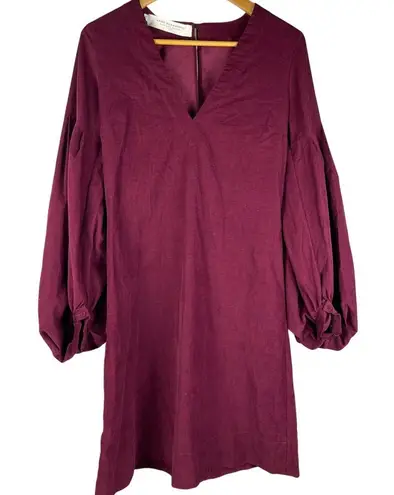 Anna Sammarone Made With Measure 1421 Wine Ballon Sleeve Midi Dress Size Medium Purple