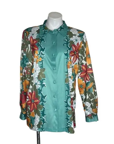 Vera VINTAGE Women’s Floral Shirt Fabric Buttons Bold Print Size 12 Made in USA