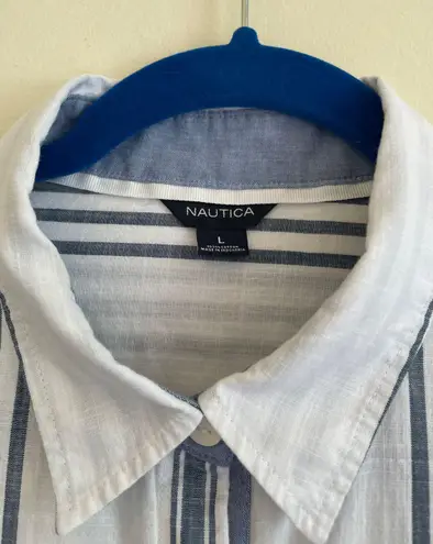 Nautica White Striped Button Down Top