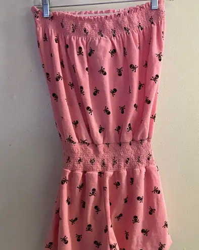 Love Rocks Womens Juniors Strapless Pink Romper M Skeletons Bust 32” 34” 36” Size undefined