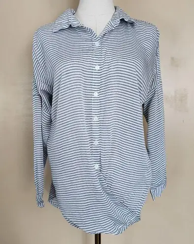 Velvet Heart Blue Striped Button-Down Blouse, Women's S